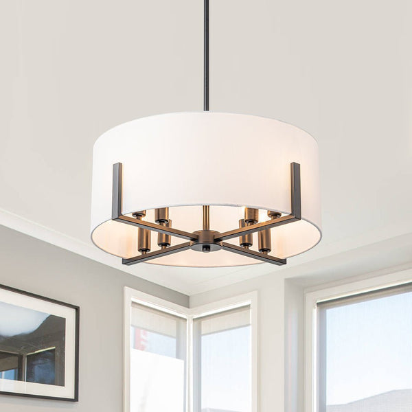 Chandelierias - Mid - century 8 - Light Drum Semi - Flush Mount /Pendant - Chandeliers - Black -