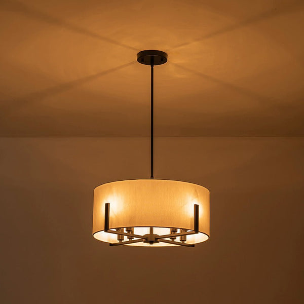 Chandelierias - Mid - century 8 - Light Drum Semi - Flush Mount /Pendant - Chandeliers - Black -