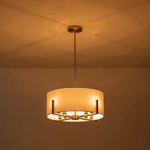 Chandelierias - Mid - century 8 - Light Drum Semi - Flush Mount /Pendant - Chandeliers - Brass -