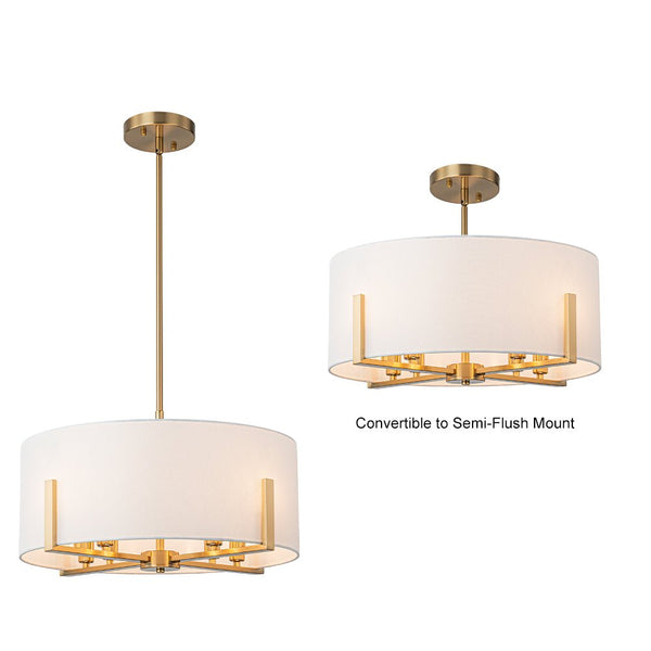 Chandelierias - Mid - century 8 - Light Drum Semi - Flush Mount /Pendant - Chandeliers - Brass -