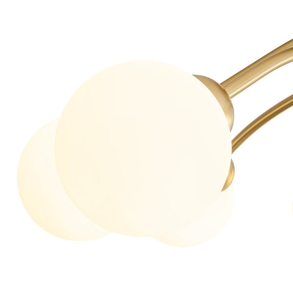Chandelierias - Mid - century 8 - Light Glass Globe Sputnik Semi - Flush Mount - Chandelier - Brushed Gold - Frosted White