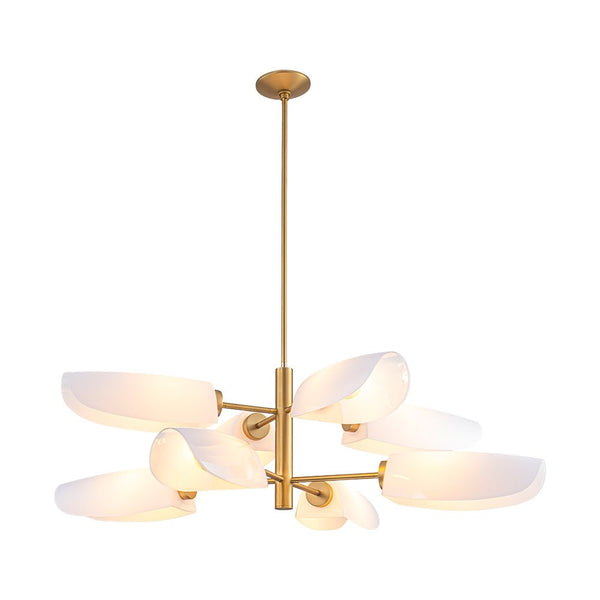 Chandelierias - Mid - Century 8 - Light Glossy Leaf Glass Sputnik Tiered Chandelier - Chandelier - Brass -