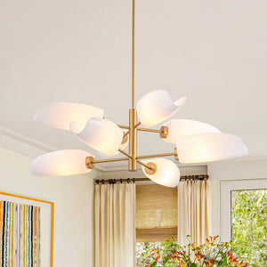 Chandelierias - Mid - Century 8 - Light Glossy Leaf Glass Sputnik Tiered Chandelier - Chandelier - Brass -