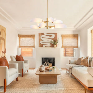 Chandelierias - Mid - Century 8 - Light Glossy Leaf Glass Sputnik Tiered Chandelier - Chandelier - Brass -