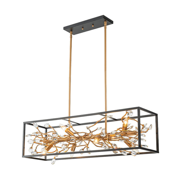 Chandelierias - Mid - century 8 - Light Rectangular Branch Crystal Island Chandelier - Chandelier - Black and Gold -