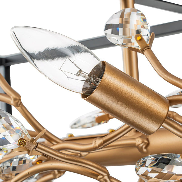 Chandelierias - Mid - century 8 - Light Rectangular Branch Crystal Island Chandelier - Chandelier - Black and Gold -