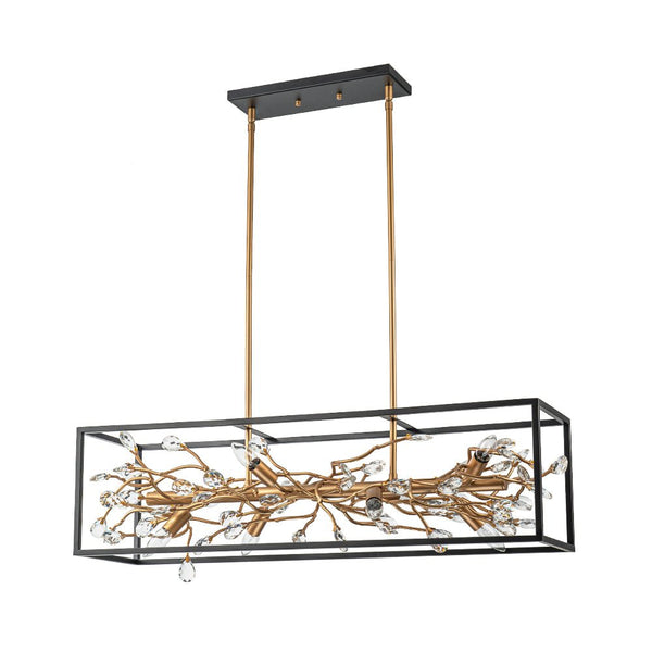 Chandelierias - Mid - century 8 - Light Rectangular Branch Crystal Island Chandelier - Chandelier - Black and Gold -