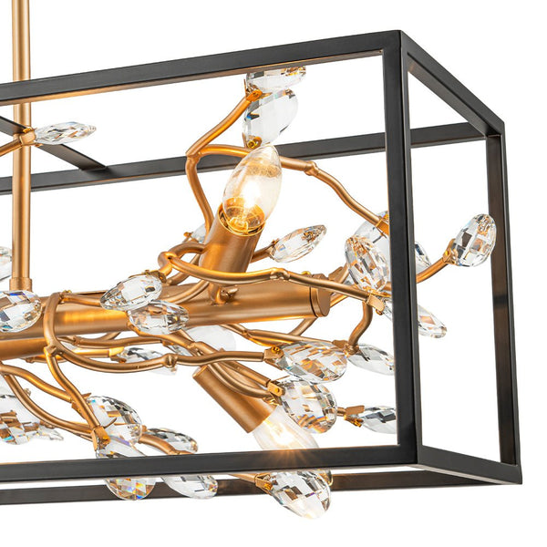 Chandelierias - Mid - century 8 - Light Rectangular Branch Crystal Island Chandelier - Chandelier - Black and Gold -
