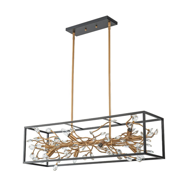 Chandelierias - Mid - century 8 - Light Rectangular Branch Crystal Island Chandelier - Chandelier - Black and Gold -