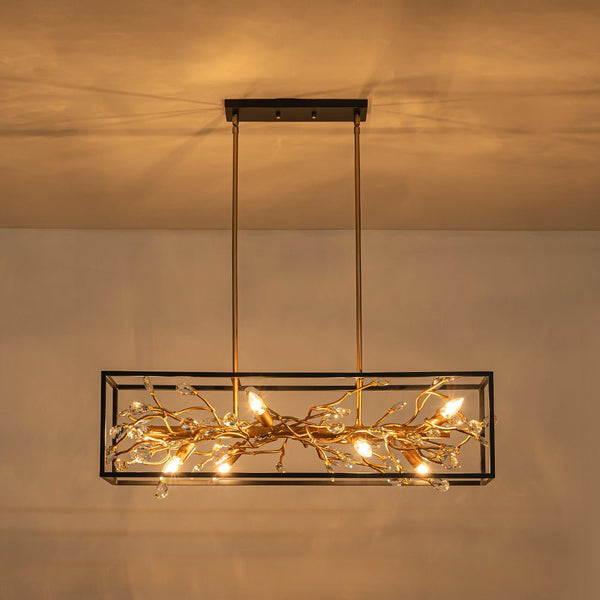 Chandelierias - Mid - century 8 - Light Rectangular Branch Crystal Island Chandelier - Chandelier - Black and Gold -