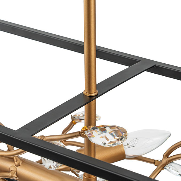 Chandelierias - Mid - century 8 - Light Rectangular Branch Crystal Island Chandelier - Chandelier - Black and Gold -