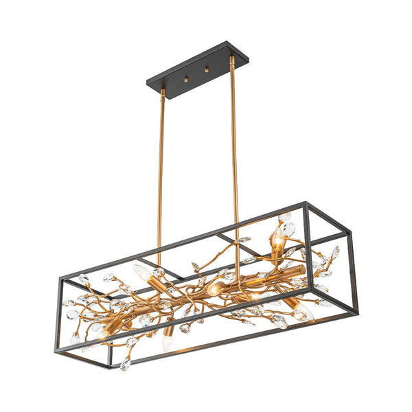 Chandelierias - Mid - century 8 - Light Rectangular Branch Crystal Island Chandelier - Chandelier - Black and Gold -