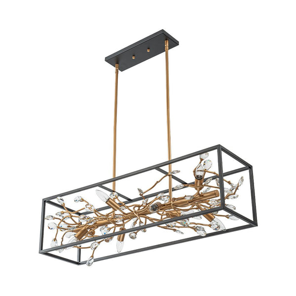 Chandelierias - Mid - century 8 - Light Rectangular Branch Crystal Island Chandelier - Chandelier - Black and Gold -