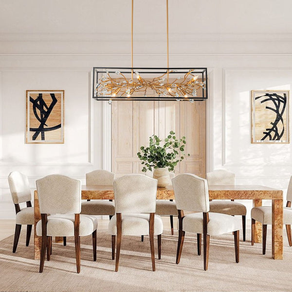 Chandelierias - Mid - century 8 - Light Rectangular Branch Crystal Island Chandelier - Chandelier - Black and Gold -