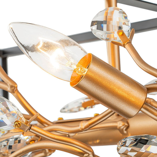 Chandelierias - Mid - century 8 - Light Rectangular Branch Crystal Island Chandelier - Chandelier - Black and Gold -