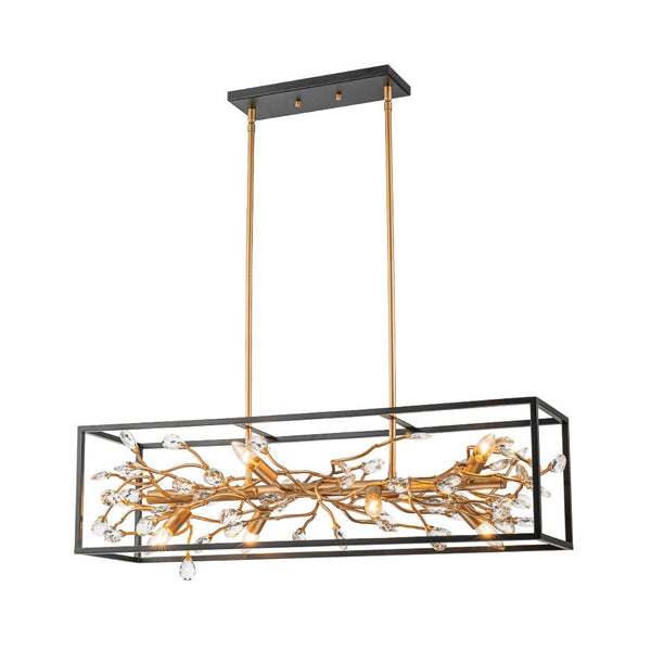 Chandelierias - Mid - century 8 - Light Rectangular Branch Crystal Island Chandelier - Chandelier - Black and Gold -