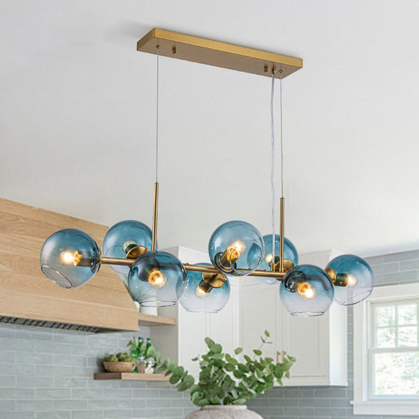 Chandelierias - Mid - century 8 - Light Sculptural Glass Island Chandelier - Chandeliers - Blue -