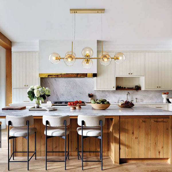 Chandelierias - Mid - century 8 - Light Sculptural Glass Island Chandelier - Chandeliers - Brass -