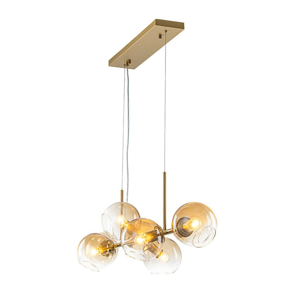 Chandelierias - Mid - century 8 - Light Sculptural Glass Island Chandelier - Chandeliers - Brass -
