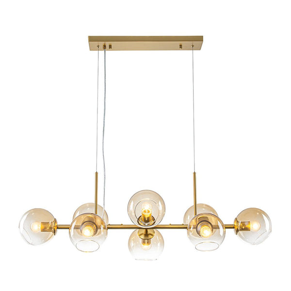 Chandelierias - Mid - century 8 - Light Sculptural Glass Island Chandelier - Chandeliers - Brass -