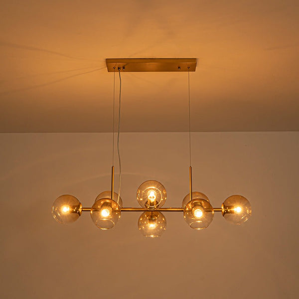 Chandelierias - Mid - century 8 - Light Sculptural Glass Island Chandelier - Chandeliers - Brass -