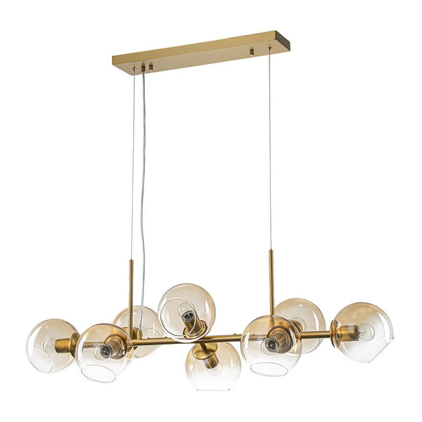 Chandelierias - Mid - century 8 - Light Sculptural Glass Island Chandelier - Chandeliers - Brass -