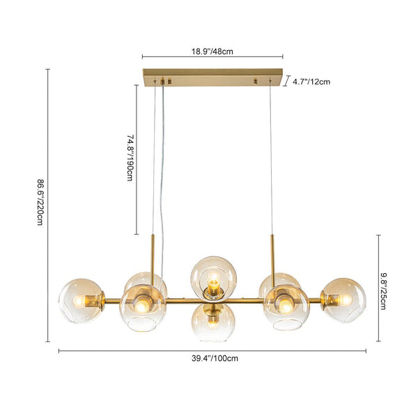 Chandelierias - Mid - century 8 - Light Sculptural Glass Island Chandelier - Chandeliers - Brass -