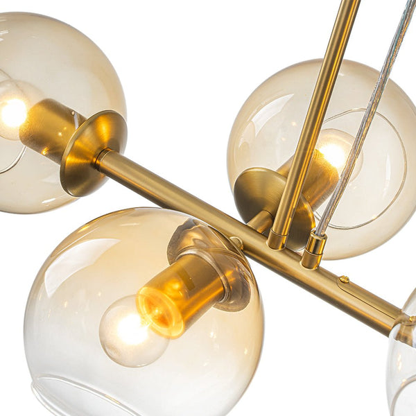 Chandelierias - Mid - century 8 - Light Sculptural Glass Island Chandelier - Chandeliers - Brass -