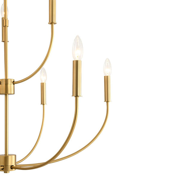 Chandelierias - Mid - century 9 - Light Stamens Metal Candle Style Chandelier - Chandeliers - Brushed Brass -