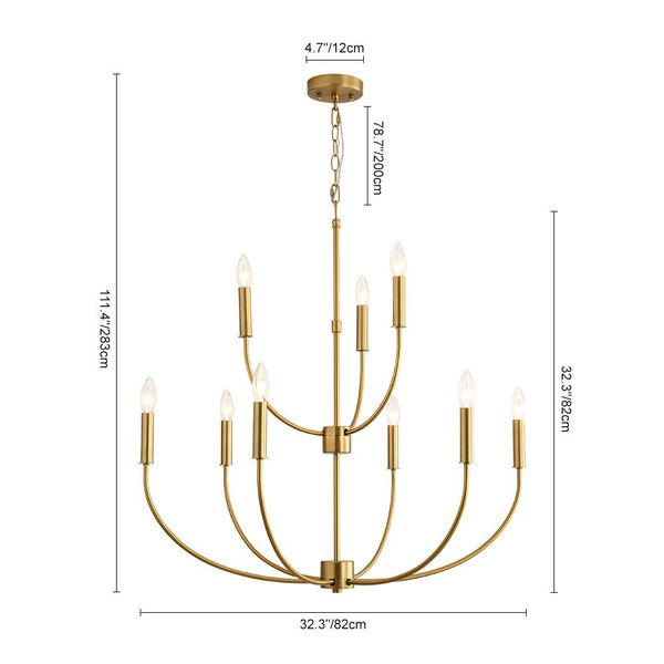 Chandelierias - Mid - century 9 - Light Stamens Metal Candle Style Chandelier - Chandeliers - Brushed Brass -