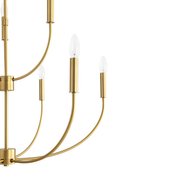 Chandelierias - Mid - century 9 - Light Stamens Metal Candle Style Chandelier - Chandeliers - Brushed Brass -