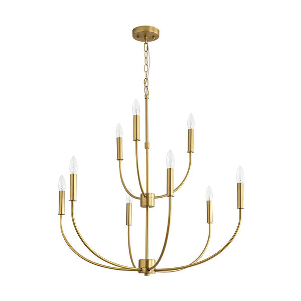 Chandelierias - Mid - century 9 - Light Stamens Metal Candle Style Chandelier - Chandeliers - Brushed Brass -