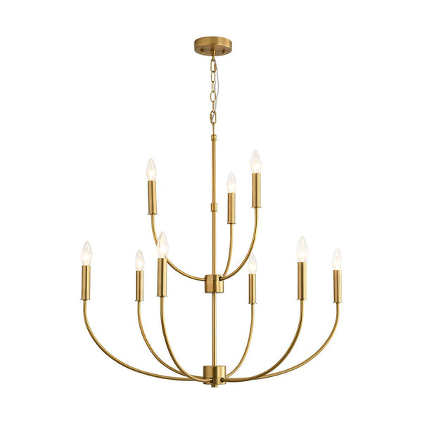 Chandelierias - Mid - century 9 - Light Stamens Metal Candle Style Chandelier - Chandeliers - Brushed Brass -