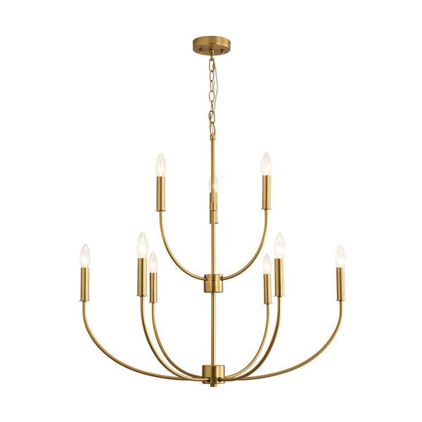 Chandelierias - Mid - century 9 - Light Stamens Metal Candle Style Chandelier - Chandeliers - Brushed Brass -