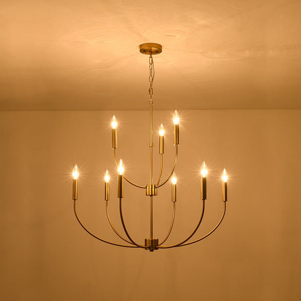 Chandelierias - Mid - century 9 - Light Stamens Metal Candle Style Chandelier - Chandeliers - Brushed Brass -