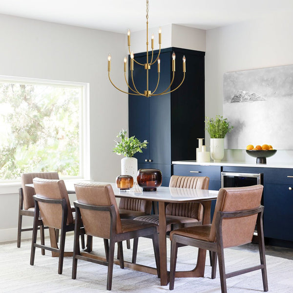 Chandelierias - Mid - century 9 - Light Stamens Metal Candle Style Chandelier - Chandeliers - Brushed Brass -