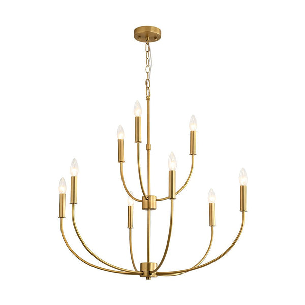 Chandelierias - Mid - century 9 - Light Stamens Metal Candle Style Chandelier - Chandeliers - Brushed Brass -