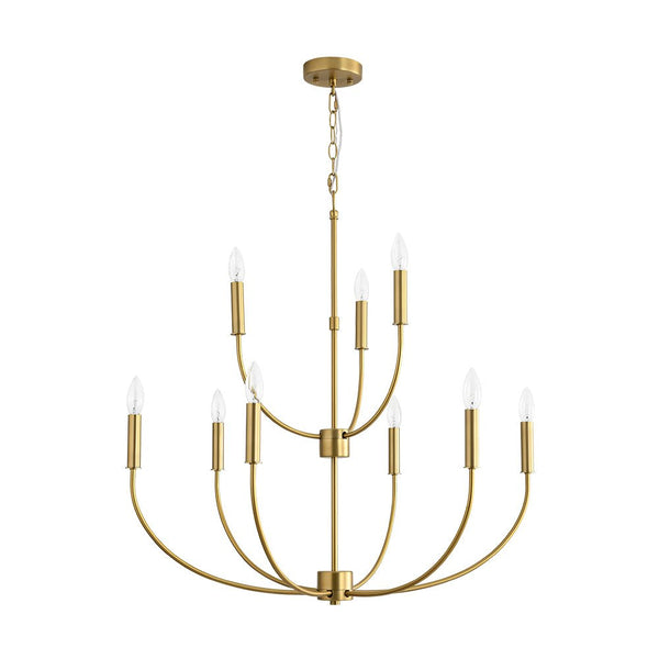 Chandelierias - Mid - century 9 - Light Stamens Metal Candle Style Chandelier - Chandeliers - Brushed Brass -