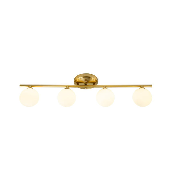 Chandelierias - Mid - century Aged Brass Glass Globe Linear Vanity Light - Wall Light - 3 Bulbs -