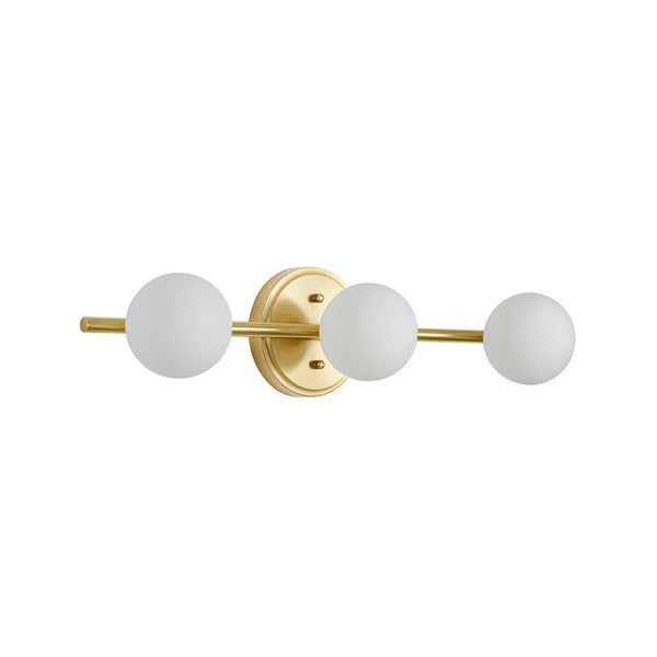 Chandelierias - Mid - century Aged Brass Glass Globe Linear Vanity Light - Wall Light - 3 Bulbs -