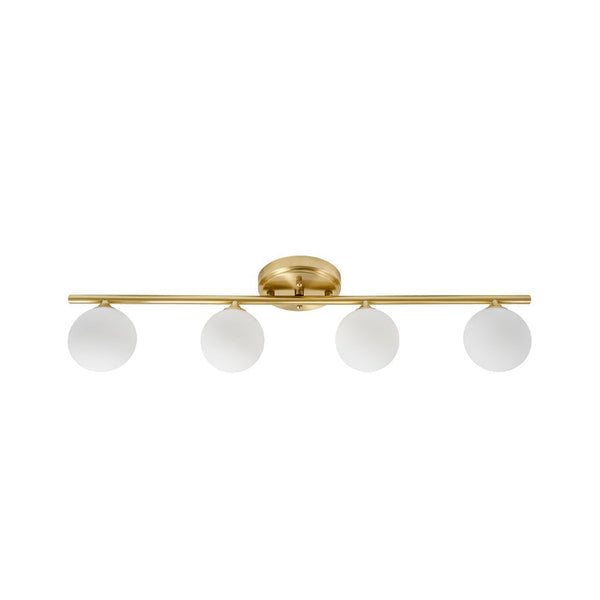 Chandelierias - Mid - century Aged Brass Glass Globe Linear Vanity Light - Wall Light - 3 Bulbs -