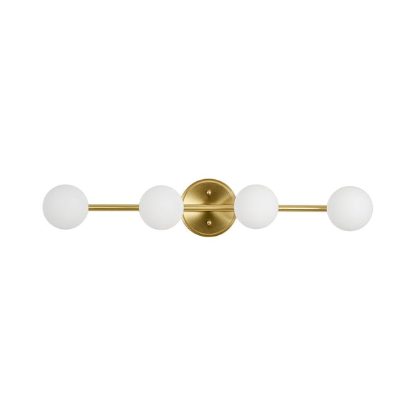Chandelierias - Mid - century Aged Brass Glass Globe Linear Vanity Light - Wall Light - 3 Bulbs -