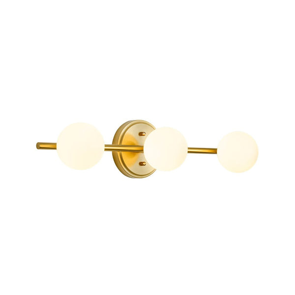 Chandelierias - Mid - century Aged Brass Glass Globe Linear Vanity Light - Wall Light - 3 Bulbs -