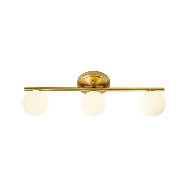 Chandelierias - Mid - century Aged Brass Glass Globe Linear Vanity Light - Wall Light - 3 Bulbs -