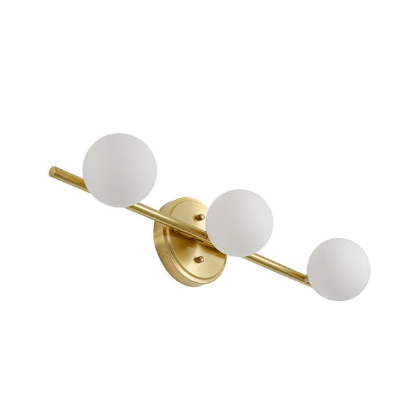 Chandelierias - Mid - century Aged Brass Glass Globe Linear Vanity Light - Wall Light - 3 Bulbs -