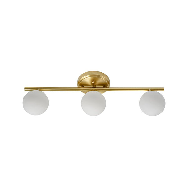 Chandelierias - Mid - century Aged Brass Glass Globe Linear Vanity Light - Wall Light - 3 Bulbs -