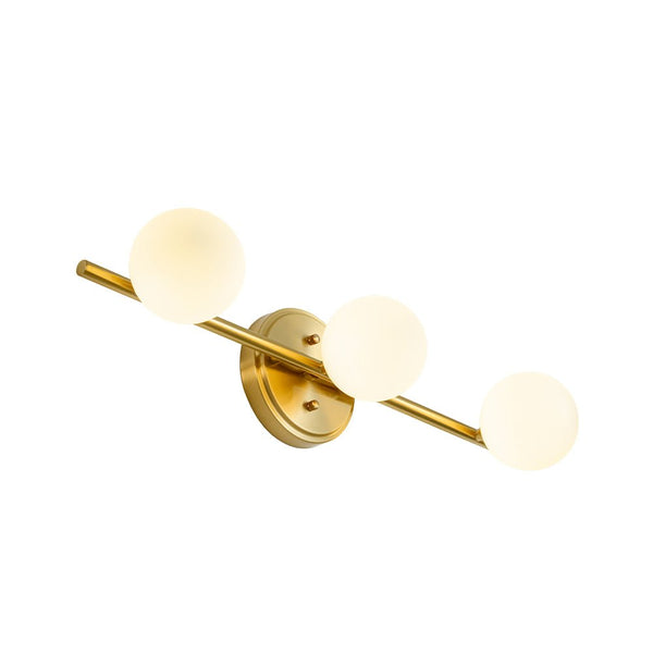 Chandelierias - Mid - century Aged Brass Glass Globe Linear Vanity Light - Wall Light - 3 Bulbs -
