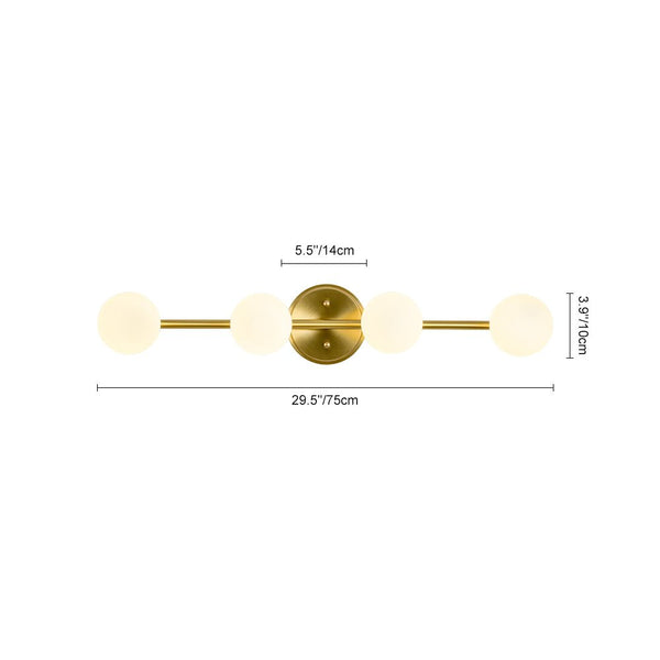 Chandelierias - Mid - century Aged Brass Glass Globe Linear Vanity Light - Wall Light - 3 Bulbs -