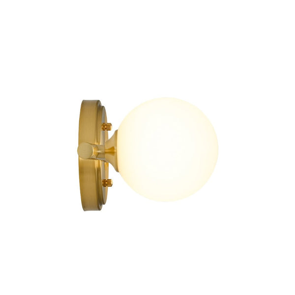 Chandelierias - Mid - century Aged Brass Glass Globe Linear Vanity Light - Wall Light - 3 Bulbs -