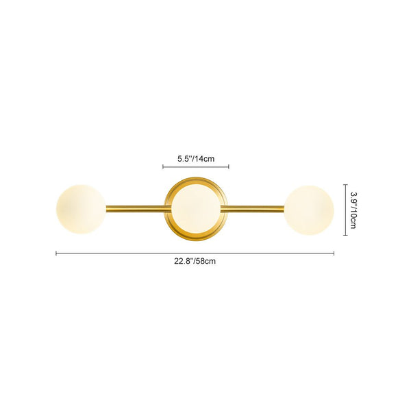 Chandelierias - Mid - century Aged Brass Glass Globe Linear Vanity Light - Wall Light - 3 Bulbs -